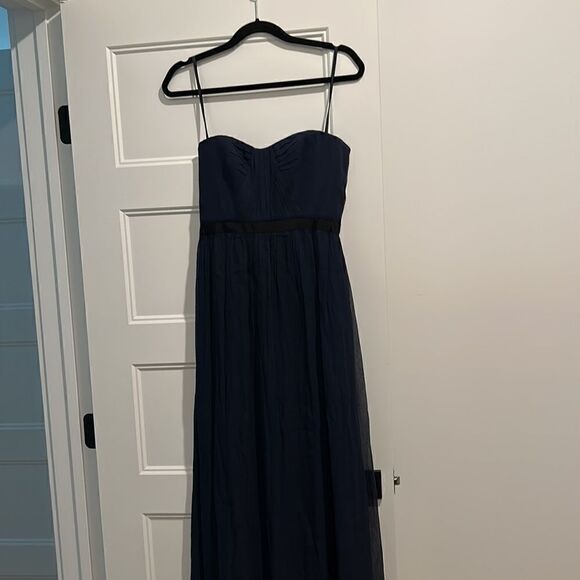 BCBGMaxazria 100% silk solid blue strapless gown 8 - Picture 5 of 7